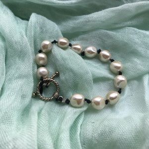Brown Leather & Pearl Bracelet
